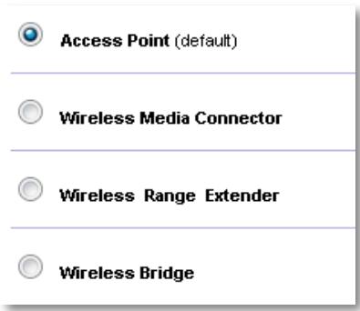 Access Point (default) Wireless Media Connector Wireless Range Extender Wireless Bridge