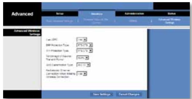 LINKSYS WET610N - Wireless > Advanced Wireless Settings (Połęczenia bezprzewodowe > Zaawansowane ustawienia bezprzewodowe) - 1