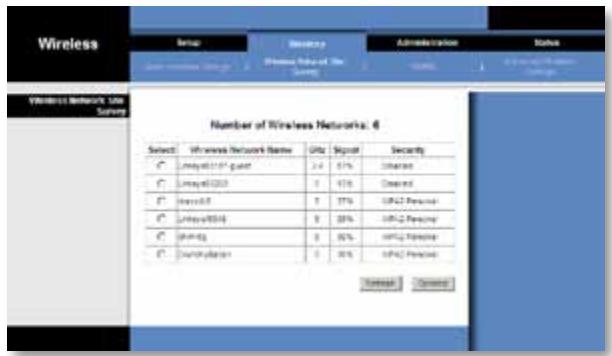 LINKSYS WET610N - Wireless (Sans fil) > Wireless Network Site Survey (Analyse du réseau sans fil) - 1