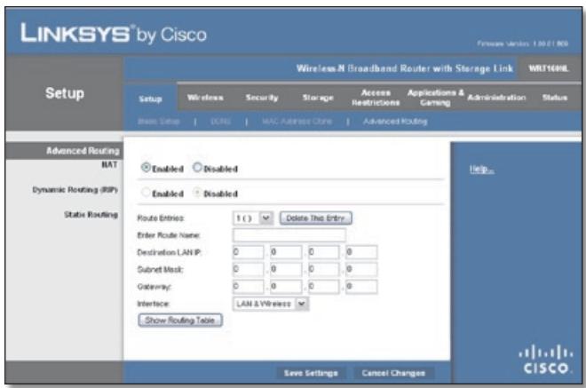 LINKSYS WRT160NL, WRT160N - Setup > Advanced Routing - 1