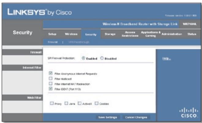 LINKSYS WRT160NL, WRT160N - Security > Firewall - 1