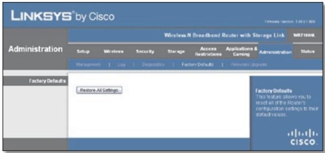 LINKSYS WRT160NL, WRT160N - Administration > Factory Defaults - 1