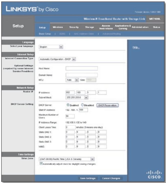LINKSYS WRT160NL, WRT160N - Setup > Basic Setup - 1