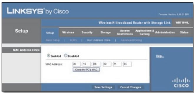 LINKSYS WRT160NL, WRT160N - Setup > MAC Address Clone - 1
