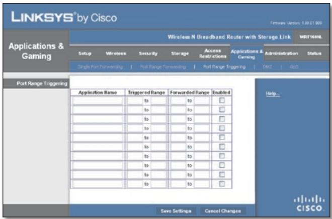 LINKSYS WRT160NL, WRT160N - Applications & Gaming > Port Range Triggering - 1