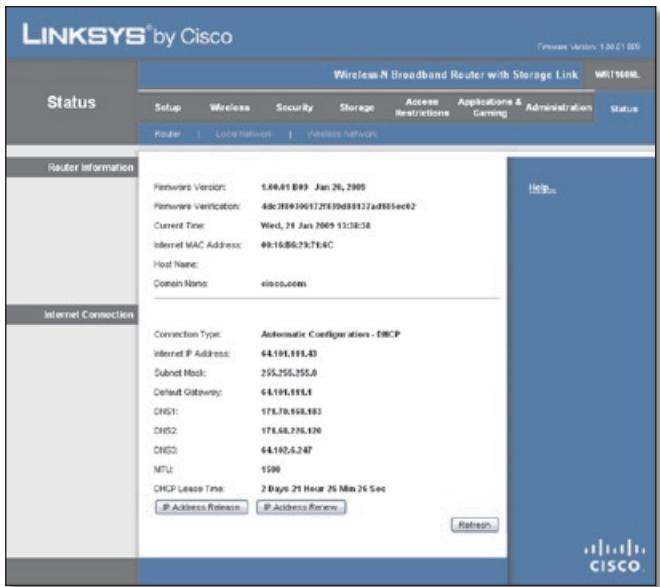 LINKSYS WRT160NL, WRT160N - Status > Router - 1