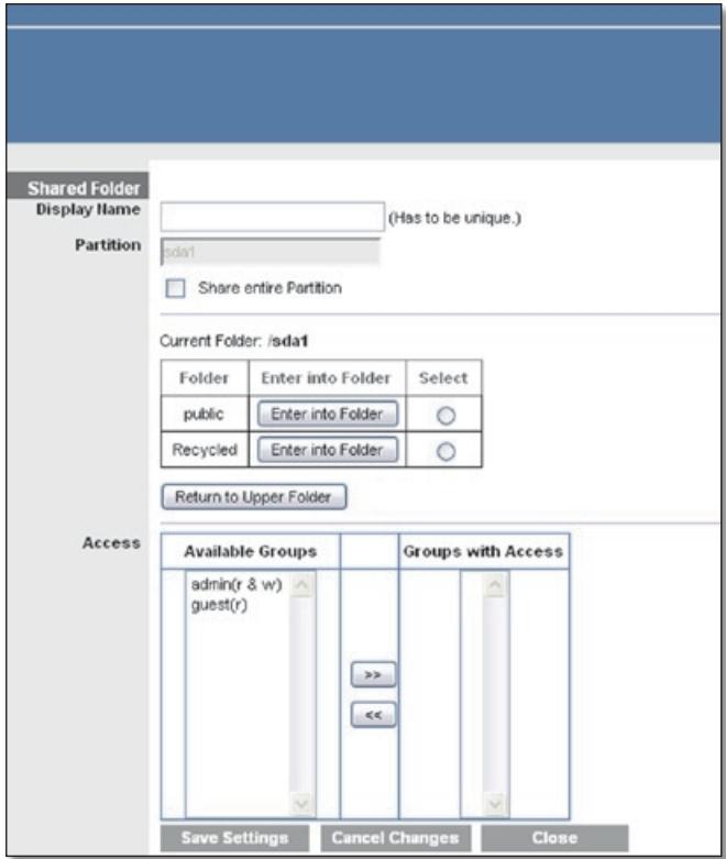 LINKSYS WRT160NL, WRT160N - Create or Edit a Shared Folder - 1