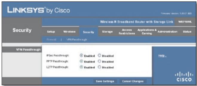 LINKSYS WRT160NL, WRT160N - Security > VPN Passthrough - 1