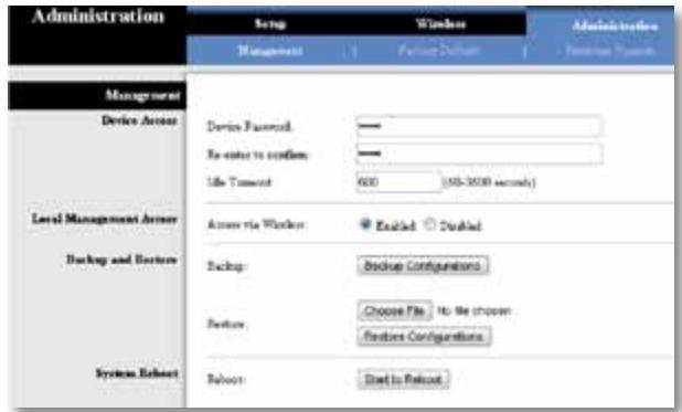 Administration Setup Windows Administration Management Device Access Device Password: To access to confirm: Life Support: 600 (105-3000 seconds) Local Management Access Access via Window: Enabled Destroyed Backup and Hardware Backup: Backup Configurations: Buffer: Choose File: No file chosen: Buffer Configurations: Systems Release Buffer: Start to Release