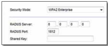 Security Mode: WPA2 Enterprise RADIUS Server: 0 , 0 , 0 , 0 RADIUS Port: 1812 Shared Key: