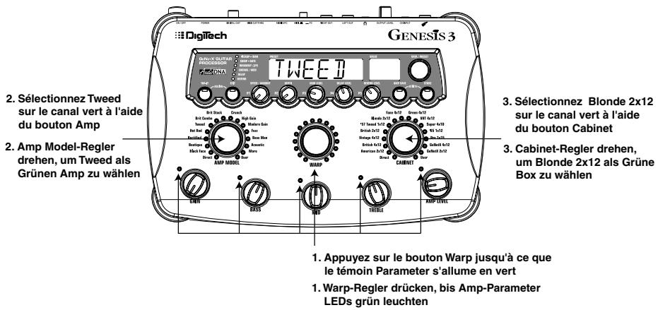 DIGITECH GENESIS3 - Amp und Cabinet für den Grünen Kanal wählen - 1
