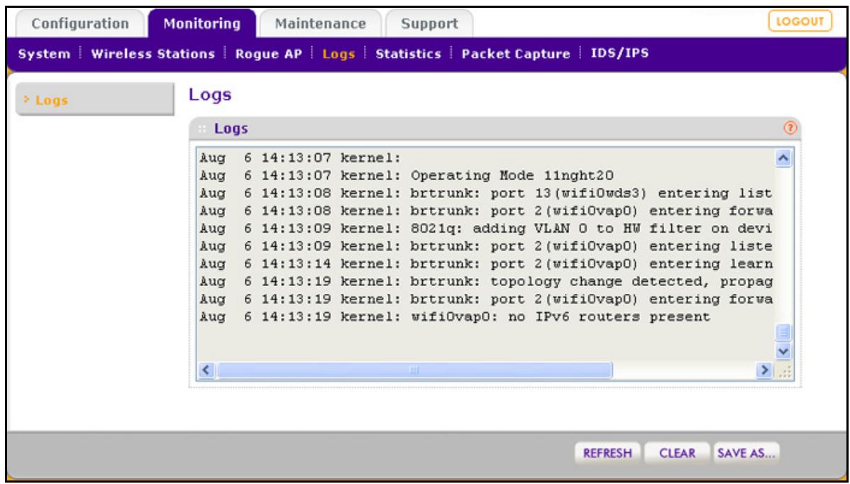 NETGEAR WNDAP620 - To display the activity log and save it: - 1