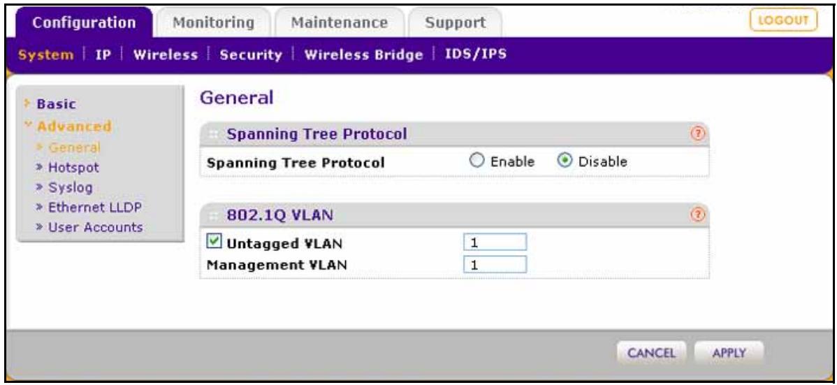 NETGEAR WNDAP620 - To configure STP and VLANs: - 1