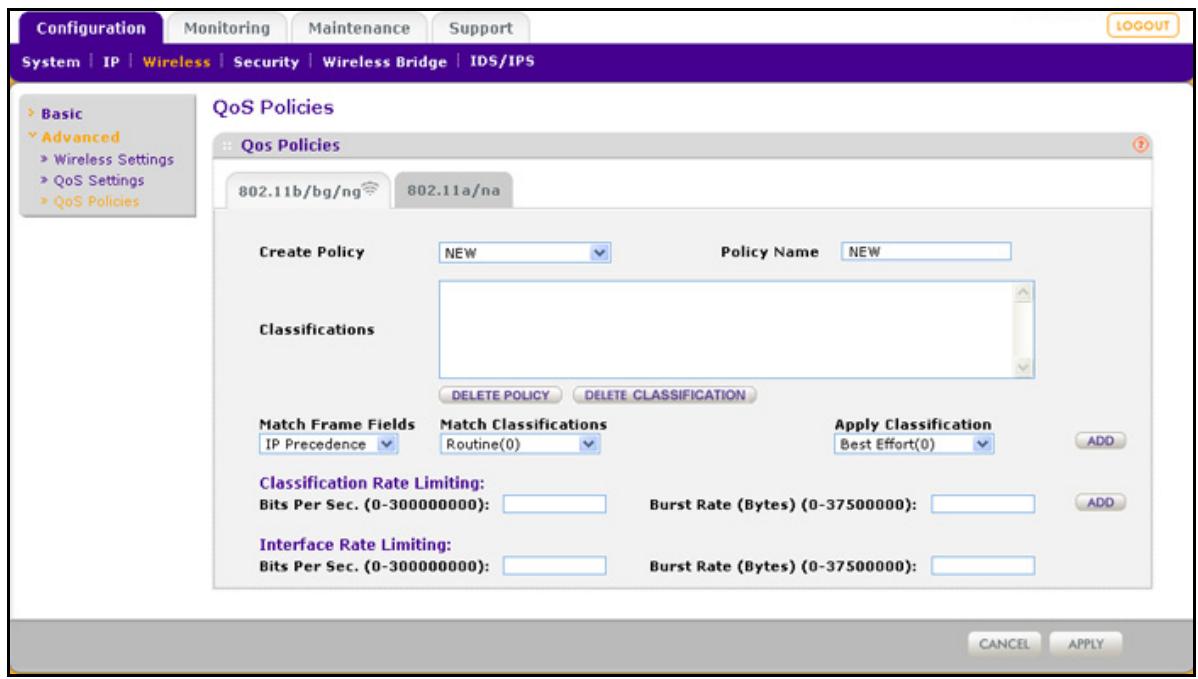 NETGEAR WNDAP620 - To configure a new QoS policy: - 1