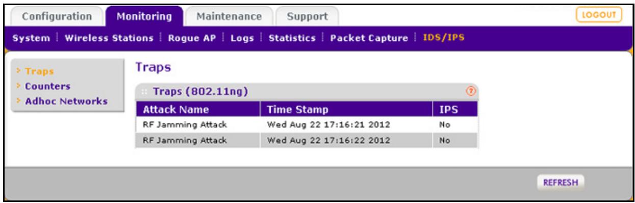 NETGEAR WNDAP620 - To display the last 50 attacks against the wireless access point and its clients: - 1