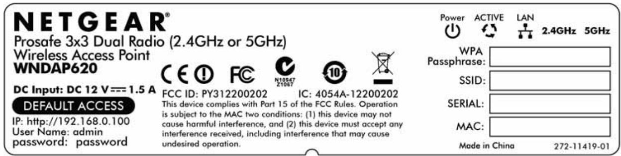 NETGEAR WNDAP620 - Bottom Panel with Product Label - 1