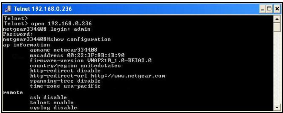 NETGEAR WNDAP620 - To manage the wireless access point over a Telnet connection: - 1