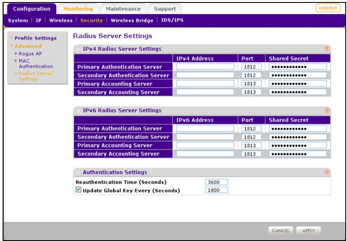 NETGEAR WNDAP620 - To configure the RADIUS server settings: - 1