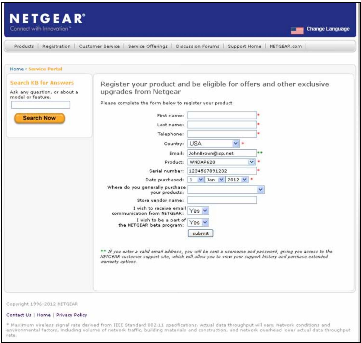 NETGEAR WNDAP620 - Please complete the form below to register your product - 2