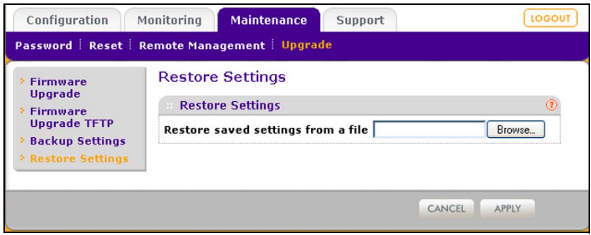 NETGEAR WNDAP620 - To restore your settings from a saved configuration file: - 1