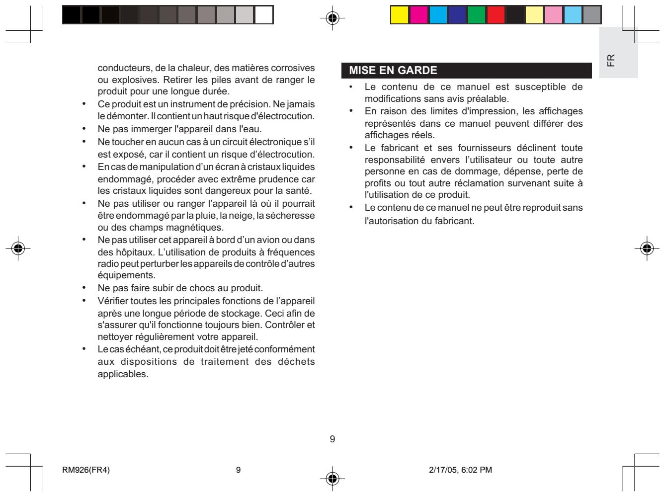 OREGON RM926 - AVERTISSEMENTS - 2