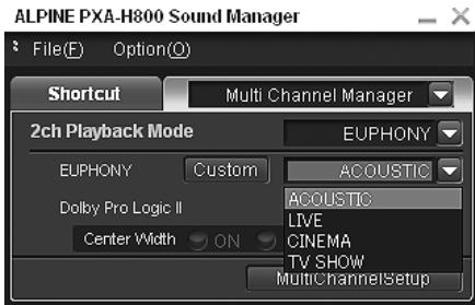 ALPINE PXA-H800 - Cliquez sur [] pour désirir « EUPHONY», Sélectionné le mode dans le menu déroulant, puis cliquez dessus. - 1