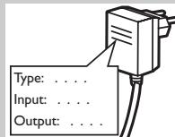 Diagram showing connections between a power adapter, cable, and electrical outlet with labeled components