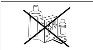 Diagram showing crossed-out containers with a bottle and container, indicating no chemical or material use.