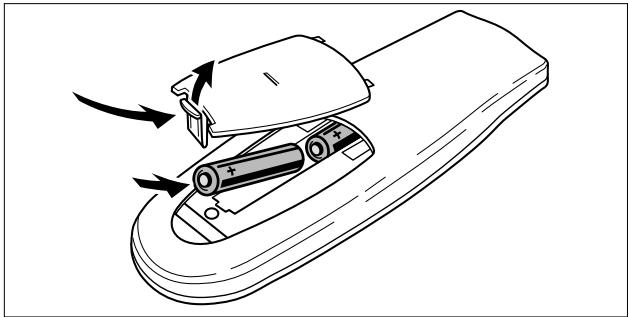 PHILIPS CDR200BK - Inserción de las pilas en el mando a distancia - 1