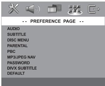 PHILIPS LX8300SA - Menu relatif aux réglages préférentiels - 1