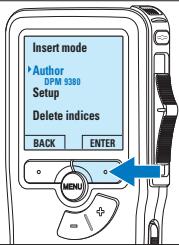 Insert mode ► Author DPM 5380 Setup Delete indices BACK ENTER