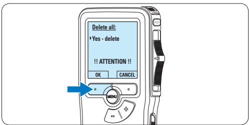Delete all: Yes - delete !! ATTENTION!! OK CANCEL