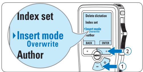 Index set Insert mode Overwrite Author Delete dictation Index set Insert mode Overwrite Author BACK ENTER MENU 1 2