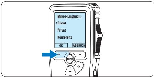 PHILIPS LFH9398 - Mikrofonempfindlichkeit einstellen Stellen Sie die Mikrofonempfindlichkeit Ihrem Umfeld und Ihrem Diktierverhalten entsprechend ein. - 5