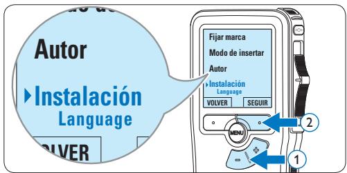 Autor ► Instalación Language Fijar marca Modo de insertar Autor ► Instalación Language VOLVER SEGUIR ② ①
