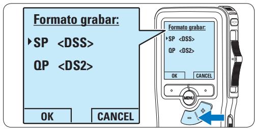 Formato grabar: SP QP OK CANCEL Formato grabar: SP QP OK CANCEL