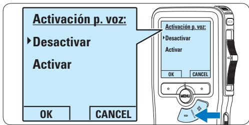 Activación p. voz: ►Desactivar Activar OK CANCEL Activación p. voz: ►Desactivar Activar OK CANCEL