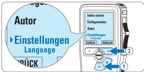 PHILIPS LFH9398 - Mikrofonempfindlichkeit einstellen Stellen Sie die Mikrofonempfindlichkeit Ihrem Umfeld und Ihrem Diktierverhalten entsprechend ein. - 2