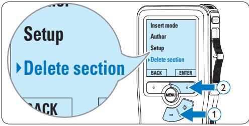Setup ► Delete section BACK Insert mode Author Setup ► Delete section BACK ENTER 1 2