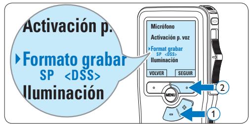 Activación p. ► Formato grabar SP Illuminación