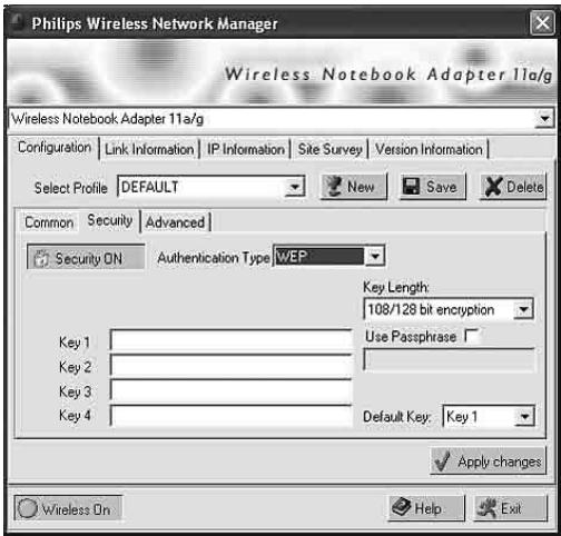 PHILIPS CPWNA100 - - Configuration - onglet secondaire Security - 1