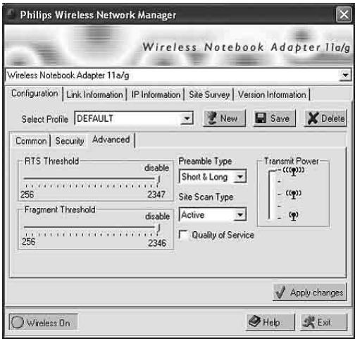 PHILIPS CPWNA100 - - Configuration - onglet secondaire Advanced (avancée) - 1