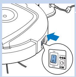 Diagram showing a vacuum cleaner with labeled control panel and directional arrow, including a zoomed-in view of the screen.