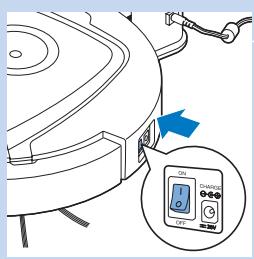 Diagram showing a vacuum cleaner with labeled control panel and directional arrow, including a zoomed-in view of the screen.