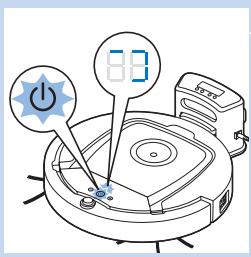 Diagram of a robotic vacuum cleaner with power button and timer, showing control panel and display screen