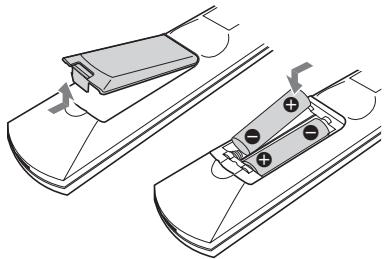 SONY CMT-WS2D - Inserting two R6 (size AA) batteries into the remote - 1