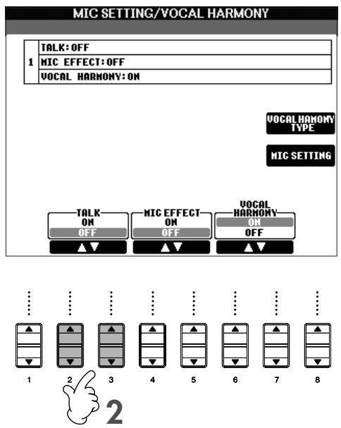 SONY CVP305 - Avant d'entamer votre performance, appuyez sur la touche [MIC SETTING/VOCAL HARMONY] pour appeler l'écran MIC SETTING/VOCAL HARMONY. - 2