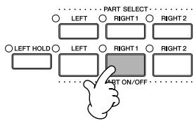 SONY CVP305 - Appuyez sur la touche PART ON/OFF [RIGHT 1] pour activer la partie à main droite. - 1