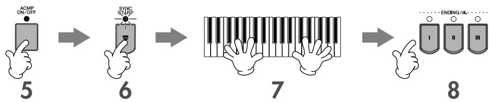 SONY CVP305 - Appuyez sur la touche [ACMP ON/OFF] (Accompagnement activé/désactivé) pour activer l'accompagnement automatique. - 1