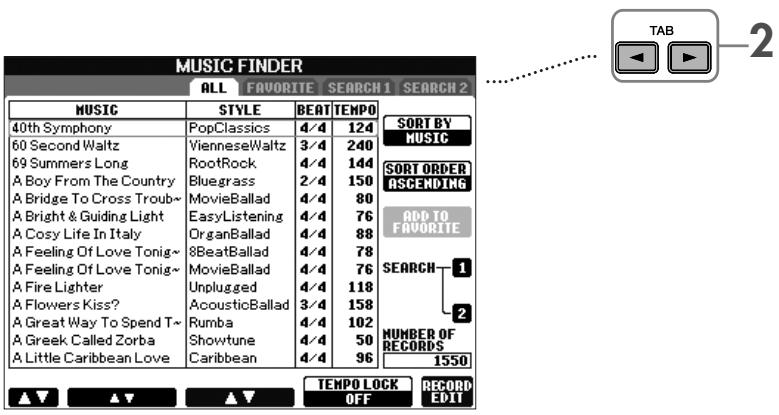 SONY CVP305 - Appel des configurations ideales pour chaque morceau - Music Finder (Chercheur de morceaux) - 3